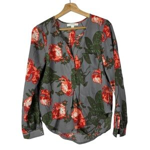 Boutique Piperlime Gray Floral‎ Popover Long Sleeve Blouse S